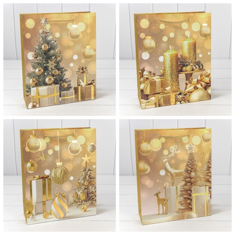 Пакет подарочный "Новый год" Золотые шары Микс