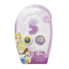 Свечи для торта (цифра 5, медальоны 2шт) Дисней Принцессы